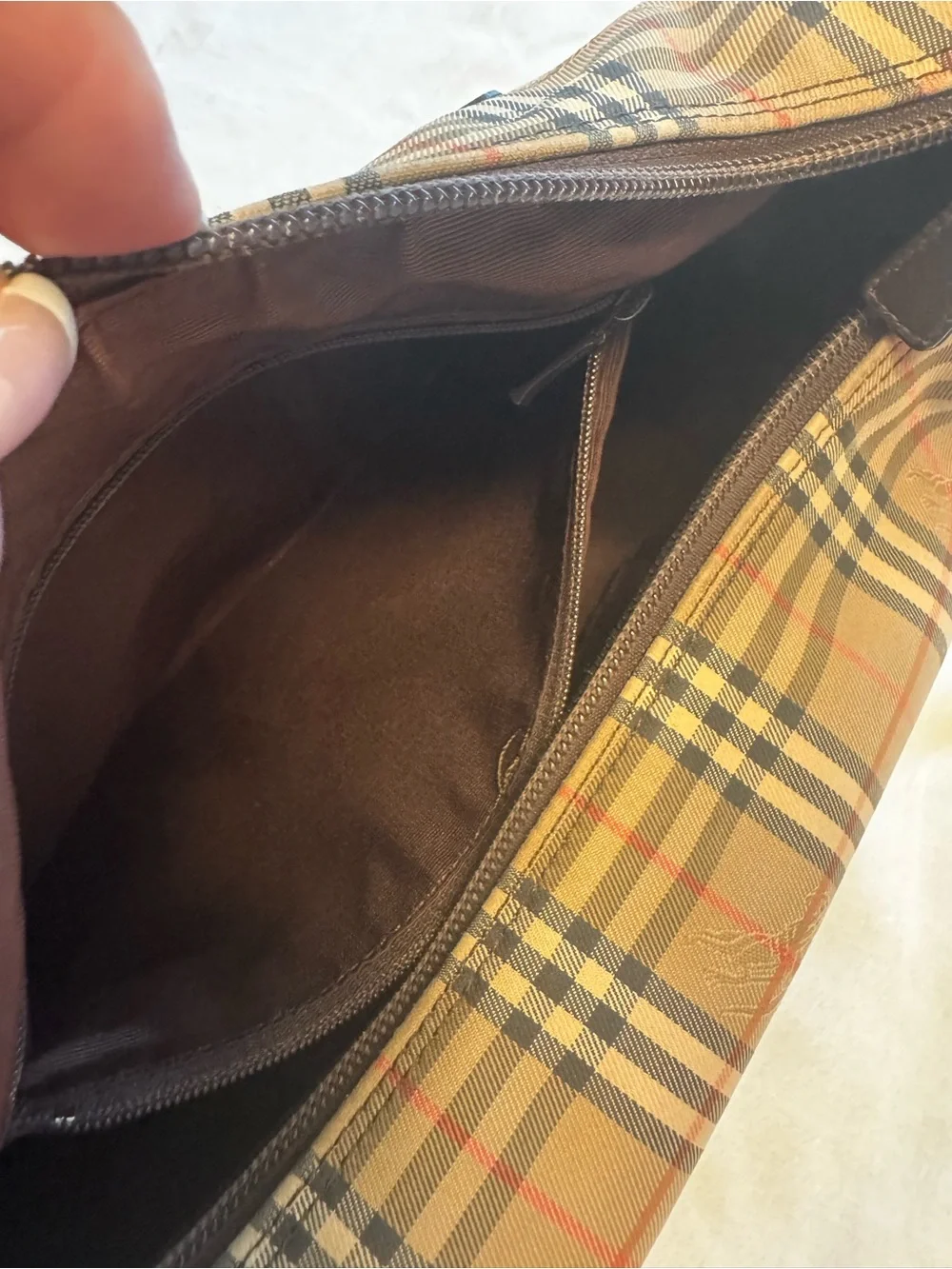 Vintage Burberry Nova Check Shoulder Bag Brown Leather Trim Y2K Designer Purse